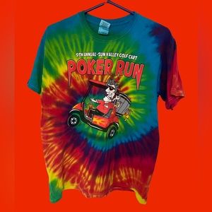 Poker Golf Cart Run Tie Dye Tshirt Medium